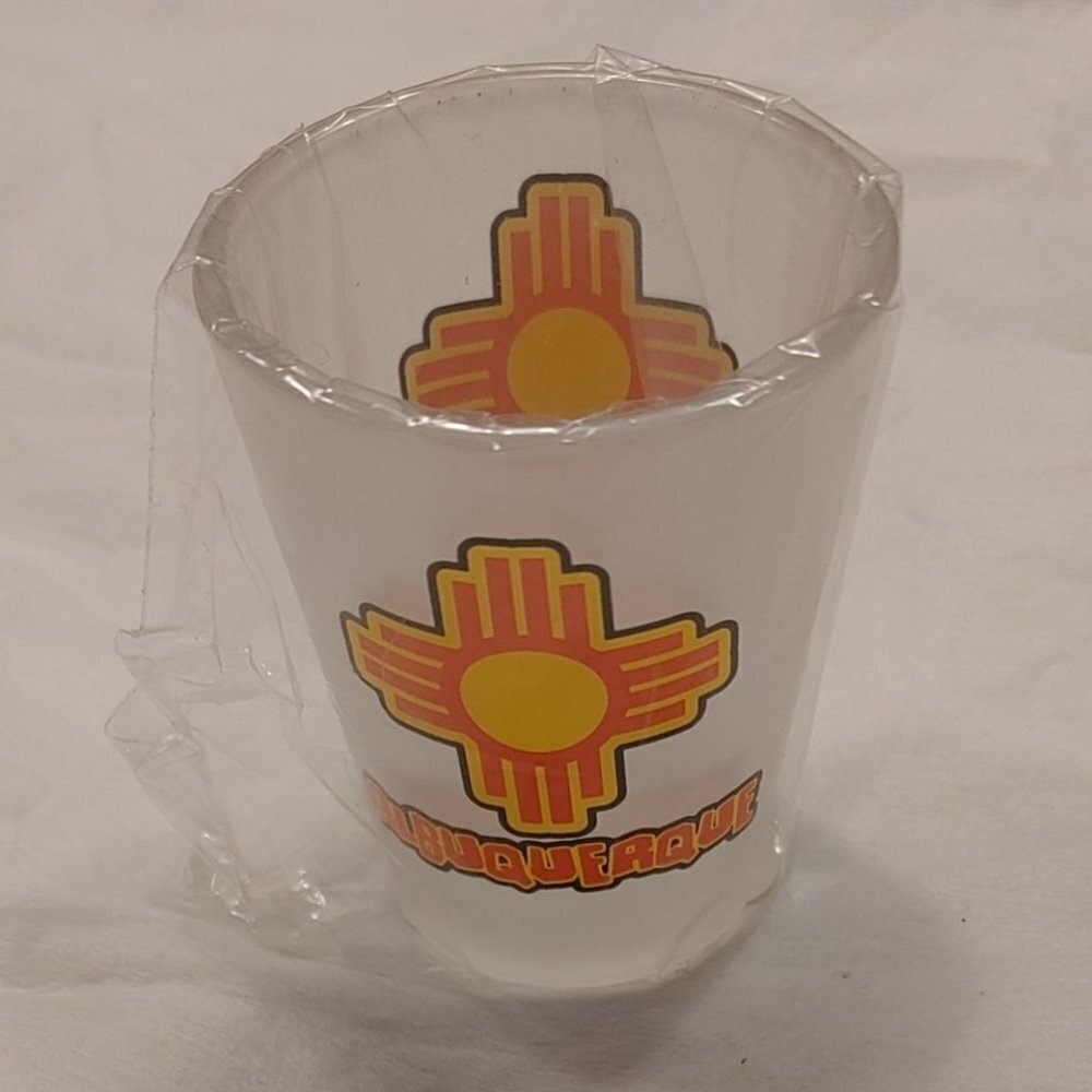 Albuquerque, NM Frosted Shot Glass w/Zia Symbol